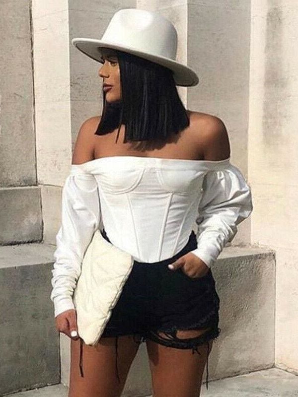 The Best 2019 Fashion Trend Women Cropped Tops Casual Long Sleeve Slash Neck Off Shoulder T shirts Party HOT Skinny Pre-fall New Tees Online - Takalr