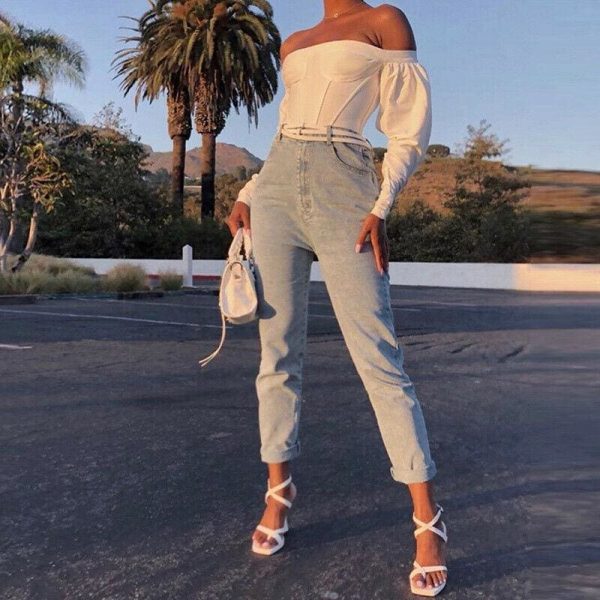 The Best 2019 Fashion Trend Women Cropped Tops Casual Long Sleeve Slash Neck Off Shoulder T shirts Party HOT Skinny Pre-fall New Tees Online - Takalr