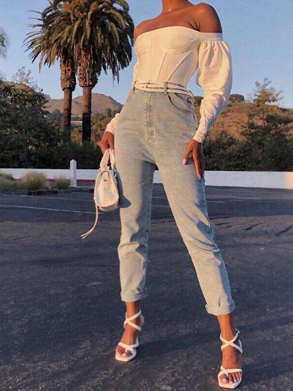 The Best 2019 Fashion Trend Women Cropped Tops Casual Long Sleeve Slash Neck Off Shoulder T shirts Party HOT Skinny Pre-fall New Tees Online - Takalr