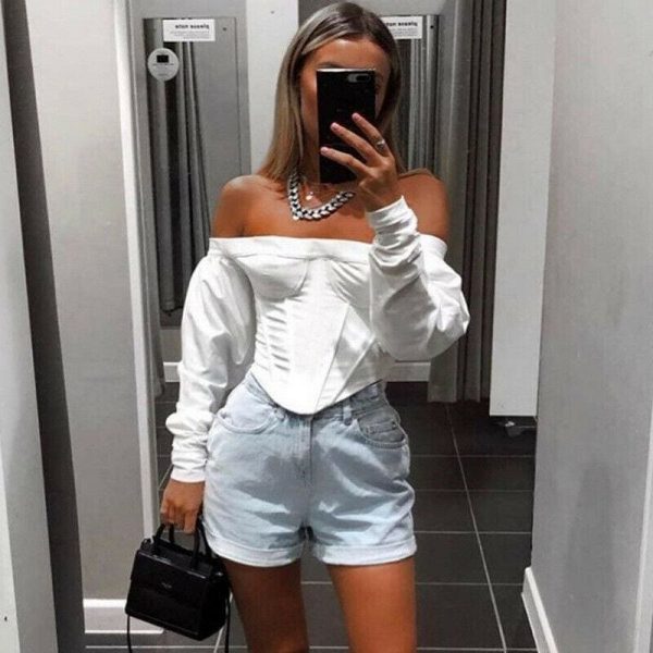 The Best 2019 Fashion Trend Women Cropped Tops Casual Long Sleeve Slash Neck Off Shoulder T shirts Party HOT Skinny Pre-fall New Tees Online - Takalr