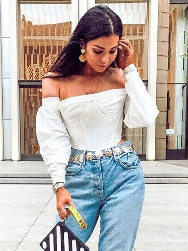 The Best 2019 Fashion Trend Women Cropped Tops Casual Long Sleeve Slash Neck Off Shoulder T shirts Party HOT Skinny Pre-fall New Tees Online - Takalr