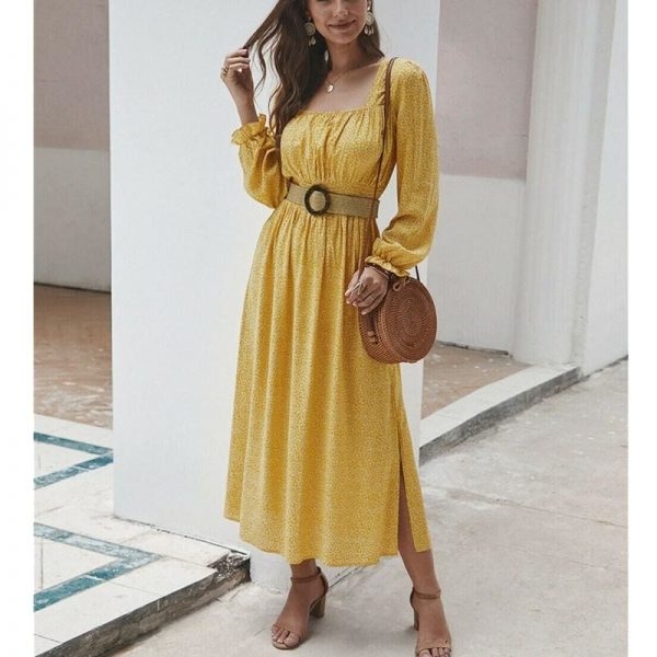 The Best 2019 Fashion Trend Women Ladies Long Sleeve Square neck Autumn Dress Floral Autumn Pre-fall Holiday Long Maxi Dress Online - Takalr