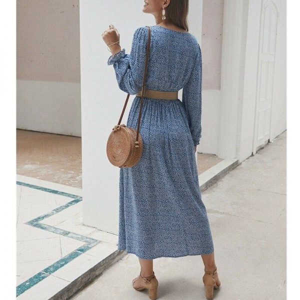 The Best 2019 Fashion Trend Women Ladies Long Sleeve Square neck Autumn Dress Floral Autumn Pre-fall Holiday Long Maxi Dress Online - Takalr