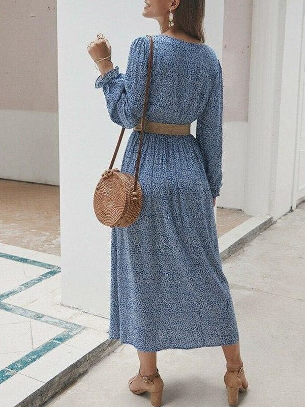 The Best 2019 Fashion Trend Women Ladies Long Sleeve Square neck Autumn Dress Floral Autumn Pre-fall Holiday Long Maxi Dress Online - Takalr