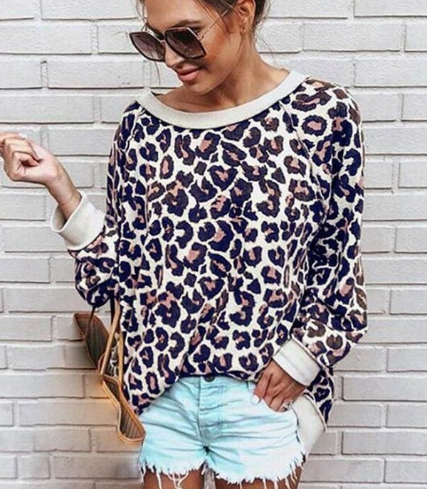 The Best 2019 Fashion Women Autumn Long Sleeve One Shoulder Top Leopard Tee Shirt Femme Ladies Tops Shirt Streetwear Online - Takalr