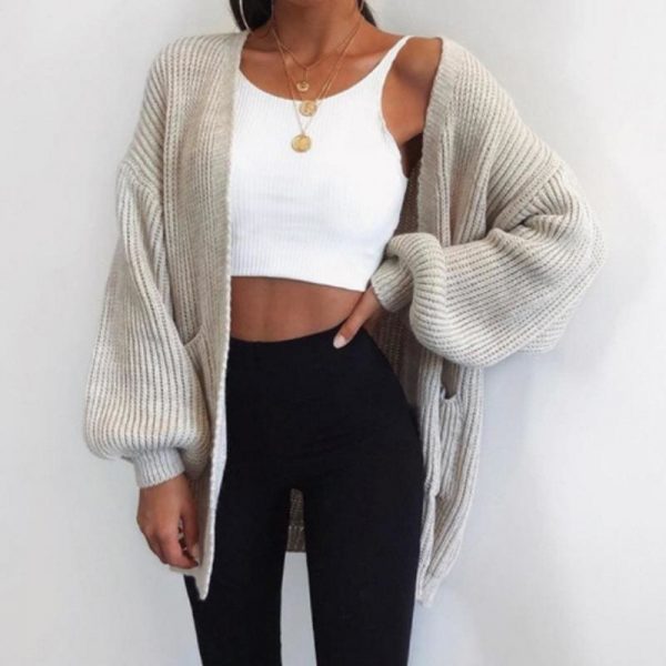 The Best 2019 Fashion Women Autumn Sweater Cardigans Lantern Sleeve Loose Casual Solid Warm Sweater Tops Outwear Streetwear Online - Takalr