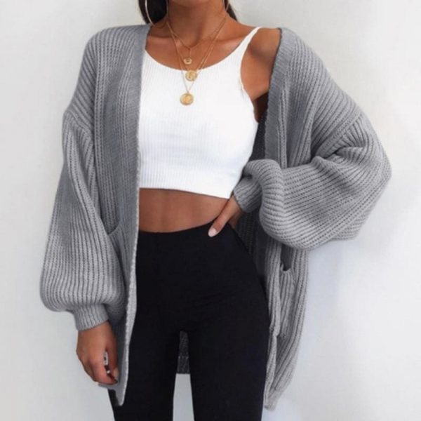 The Best 2019 Fashion Women Autumn Sweater Cardigans Lantern Sleeve Loose Casual Solid Warm Sweater Tops Outwear Streetwear Online - Takalr