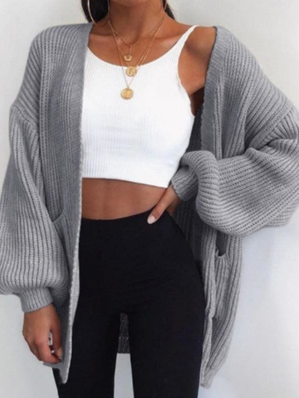 The Best 2019 Fashion Women Autumn Sweater Cardigans Lantern Sleeve Loose Casual Solid Warm Sweater Tops Outwear Streetwear Online - Takalr