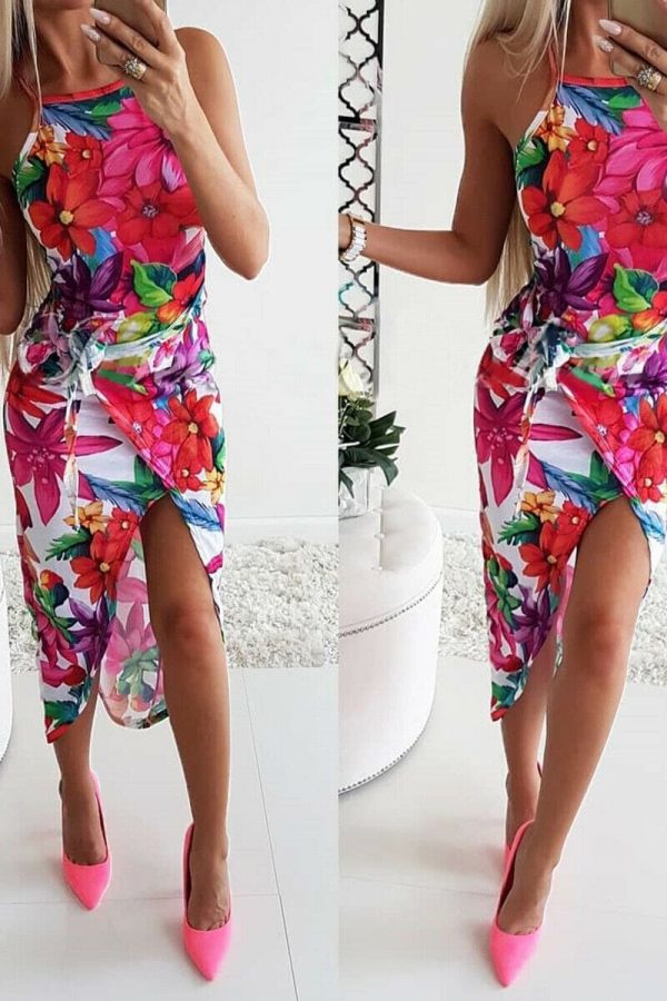 The Best 2019 Fashion Women Bohemian Floral Dress Summer Party Beach Holiday Sleeveless Sexy Slim Fit Dresses Sundress Online - Takalr