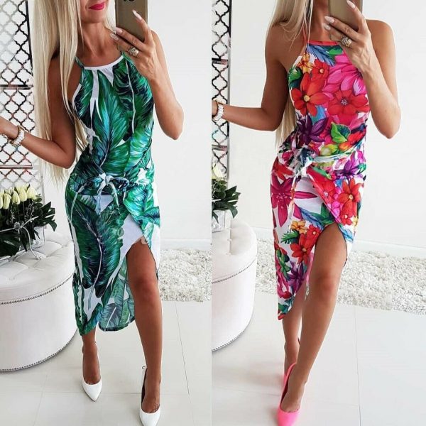 The Best 2019 Fashion Women Bohemian Floral Dress Summer Party Beach Holiday Sleeveless Sexy Slim Fit Dresses Sundress Online - Takalr