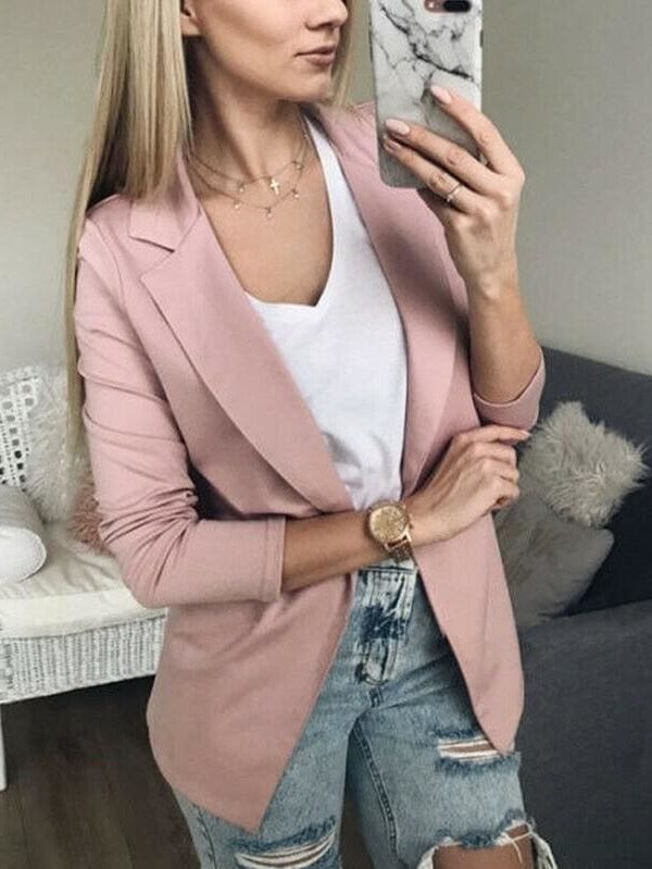 The Best 2019 Fashion Women Casual Suit Coat Business Blazer Long Sleeve Jacket Outwear Ladies Black pink Slim Blazer Coat Online - Takalr