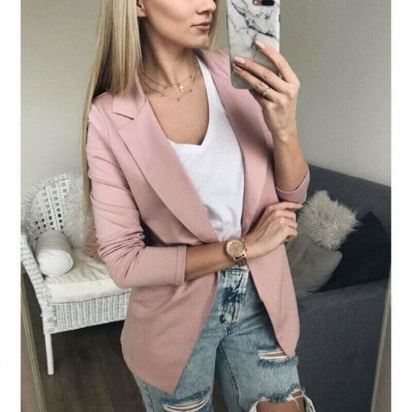 The Best 2019 Fashion Women Casual Suit Coat Business Blazer Long Sleeve Jacket Outwear Ladies Black pink Slim Blazer Coat Online - Takalr