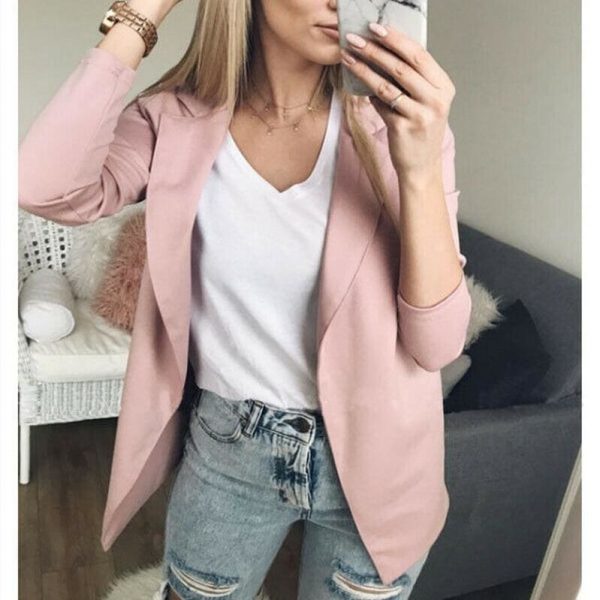 The Best 2019 Fashion Women Casual Suit Coat Business Blazer Long Sleeve Jacket Outwear Ladies Black pink Slim Blazer Coat Online - Takalr