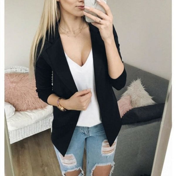 The Best 2019 Fashion Women Casual Suit Coat Business Blazer Long Sleeve Jacket Outwear Ladies Black pink Slim Blazer Coat Online - Takalr