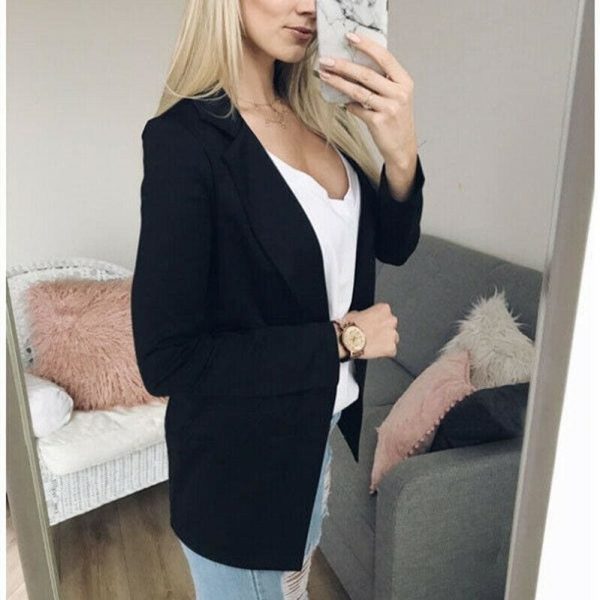 The Best 2019 Fashion Women Casual Suit Coat Business Blazer Long Sleeve Jacket Outwear Ladies Black pink Slim Blazer Coat Online - Takalr