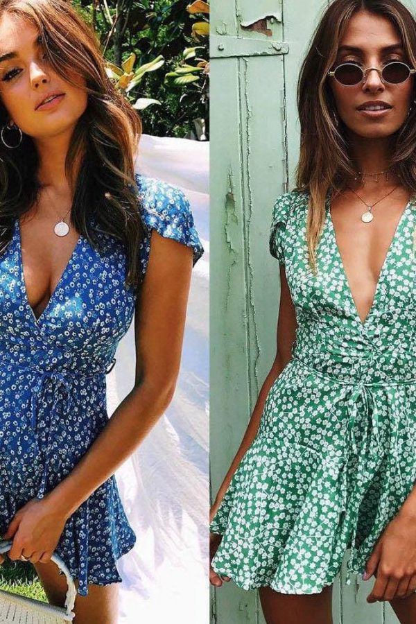 The Best 2019 Fashion Women Dress Ladies Boho V-neck Floral Printing Summer Party Evening Beach Short Mini Dresses Ruffles Sundress Online - Takalr