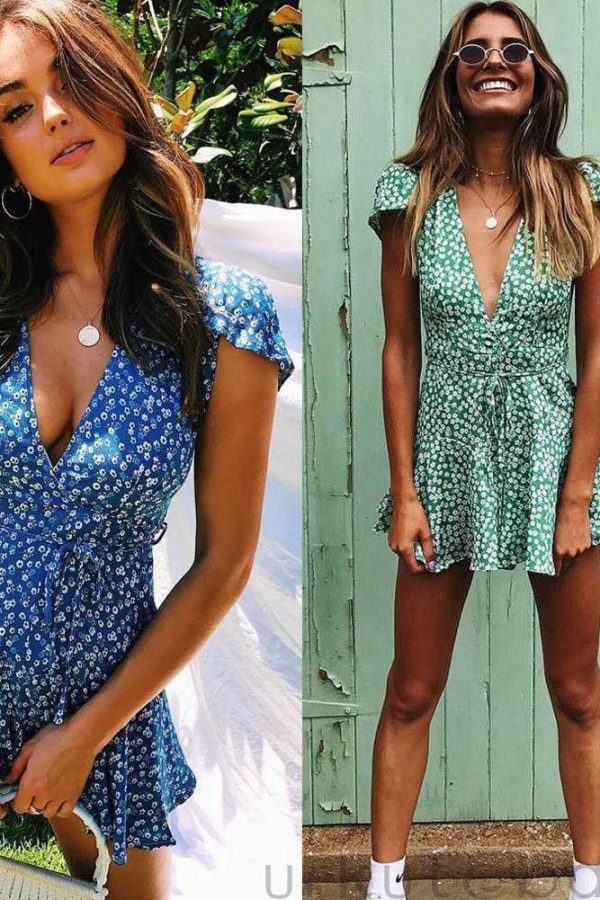 The Best 2019 Fashion Women Dress Ladies Boho V-neck Floral Printing Summer Party Evening Beach Short Mini Dresses Ruffles Sundress Online - Takalr