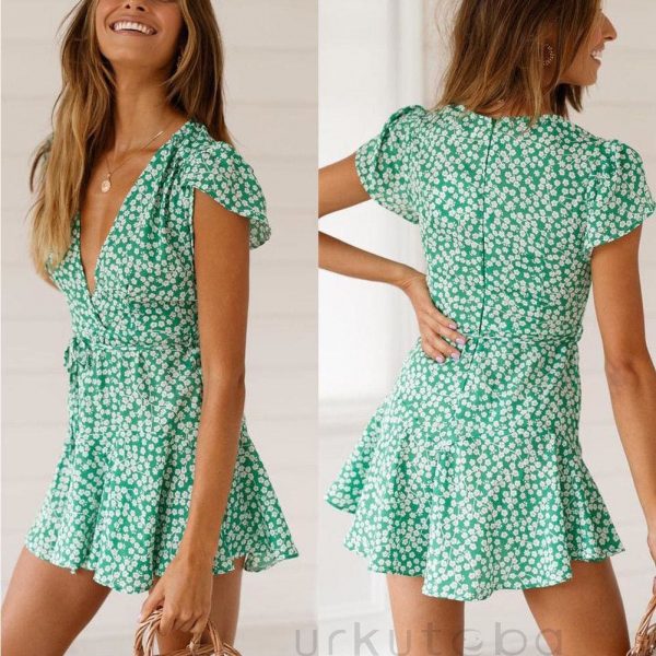 The Best 2019 Fashion Women Dress Ladies Boho V-neck Floral Printing Summer Party Evening Beach Short Mini Dresses Ruffles Sundress Online - Takalr