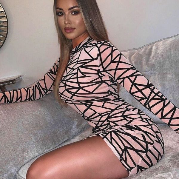 The Best 2019 Fashion Women Dress Sexy Perspective Dress Bodycon Slim Striped Pencil Dress Club Turtleneck Long Sleeve Party Mini Dresses Online - Takalr