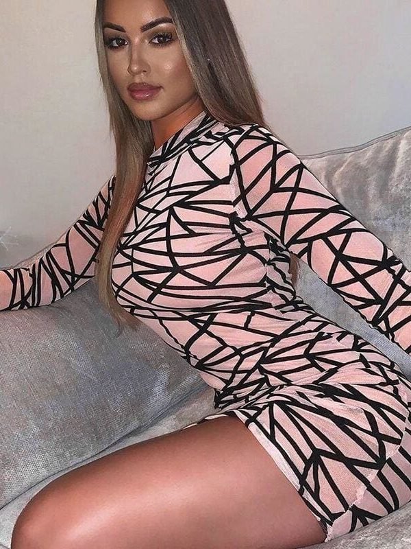 The Best 2019 Fashion Women Dress Sexy Perspective Dress Bodycon Slim Striped Pencil Dress Club Turtleneck Long Sleeve Party Mini Dresses Online - Takalr