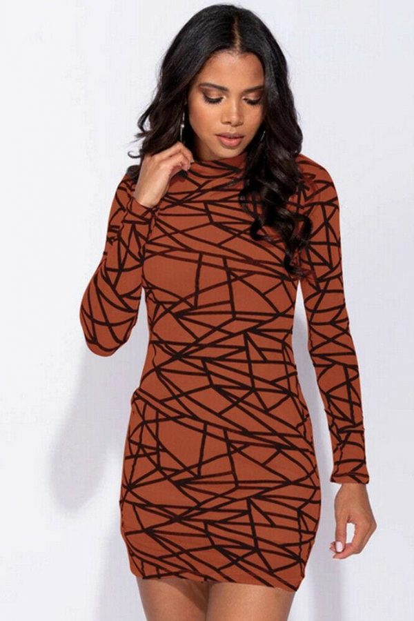 The Best 2019 Fashion Women Dress Sexy Perspective Dress Bodycon Slim Striped Pencil Dress Club Turtleneck Long Sleeve Party Mini Dresses Online - Takalr