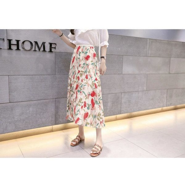 The Best 2019 Fashion Women Floral Pleated Boho Midi Skirt High Waist Ladies Casual Summer Party Cocktail Wrap Skirt Sundress Online - Takalr