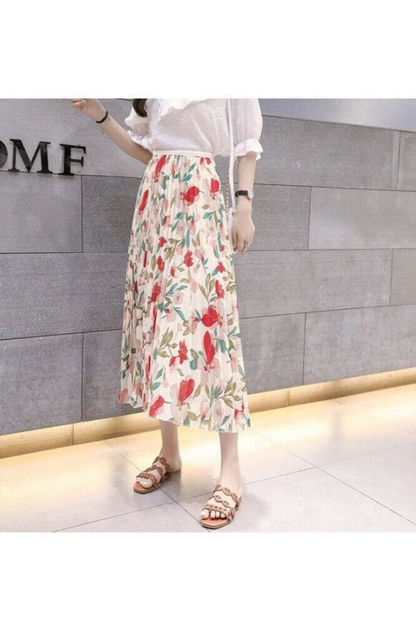 The Best 2019 Fashion Women Floral Pleated Boho Midi Skirt High Waist Ladies Casual Summer Party Cocktail Wrap Skirt Sundress Online - Takalr