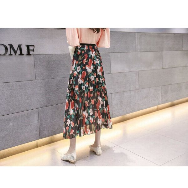 The Best 2019 Fashion Women Floral Pleated Boho Midi Skirt High Waist Ladies Casual Summer Party Cocktail Wrap Skirt Sundress Online - Takalr