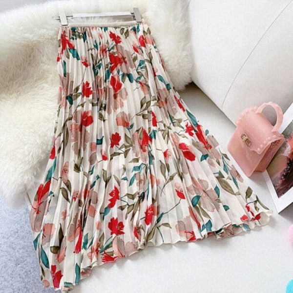 The Best 2019 Fashion Women Floral Pleated Boho Midi Skirt High Waist Ladies Casual Summer Party Cocktail Wrap Skirt Sundress Online - Takalr