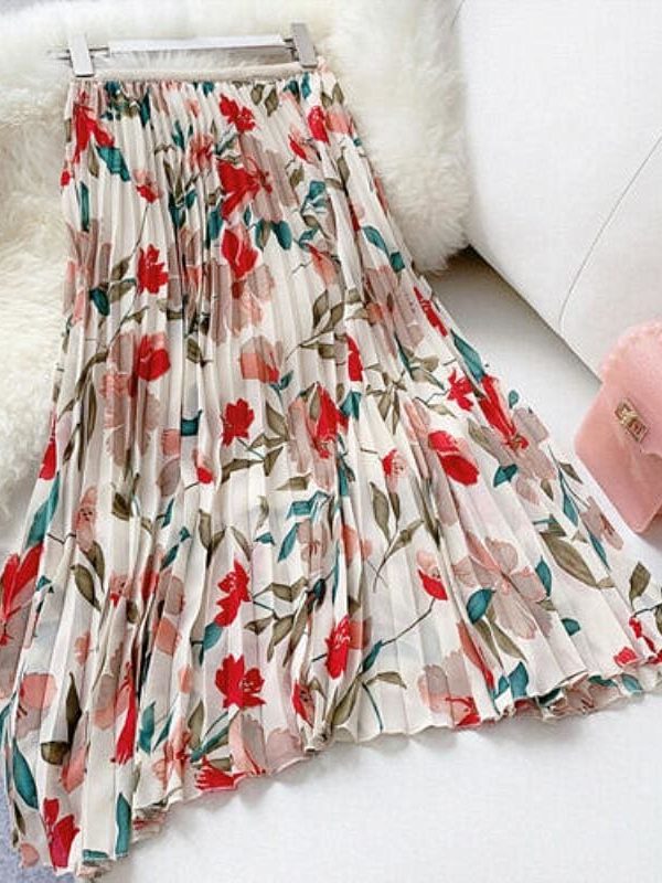 The Best 2019 Fashion Women Floral Pleated Boho Midi Skirt High Waist Ladies Casual Summer Party Cocktail Wrap Skirt Sundress Online - Takalr