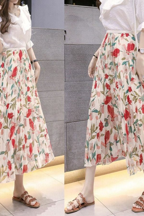 The Best 2019 Fashion Women Floral Pleated Boho Midi Skirt High Waist Ladies Casual Summer Party Cocktail Wrap Skirt Sundress Online - Takalr