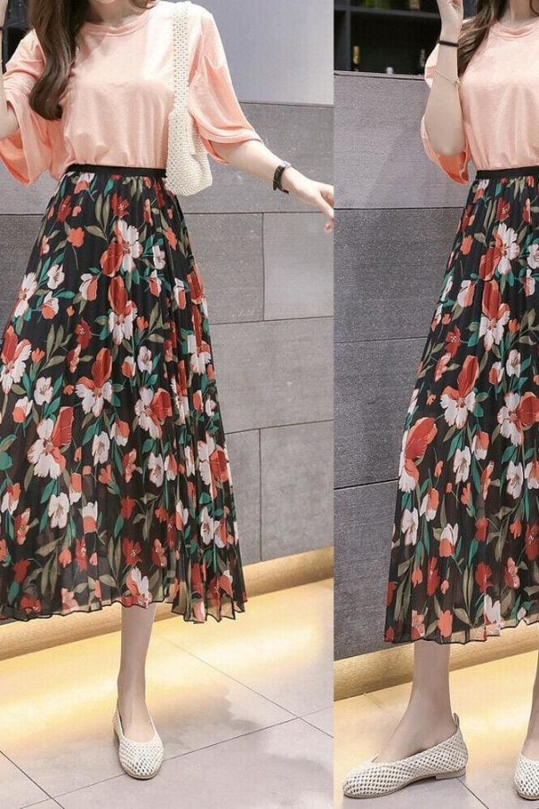 The Best 2019 Fashion Women Floral Pleated Boho Midi Skirt High Waist Ladies Casual Summer Party Cocktail Wrap Skirt Sundress Online - Takalr