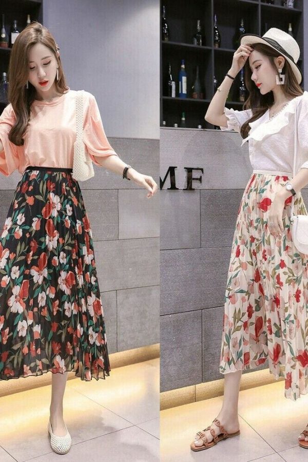 The Best 2019 Fashion Women Floral Pleated Boho Midi Skirt High Waist Ladies Casual Summer Party Cocktail Wrap Skirt Sundress Online - Takalr