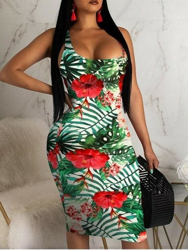 The Best 2019 Fashion Women Ladies Sleeveless Summer Boho Floral Beach Casual Slim Fit Sundress Tight Sexy Sling Hawaiian Dress Online - Takalr