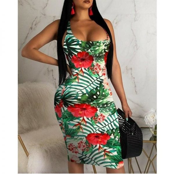 The Best 2019 Fashion Women Ladies Sleeveless Summer Boho Floral Beach Casual Slim Fit Sundress Tight Sexy Sling Hawaiian Dress Online - Takalr