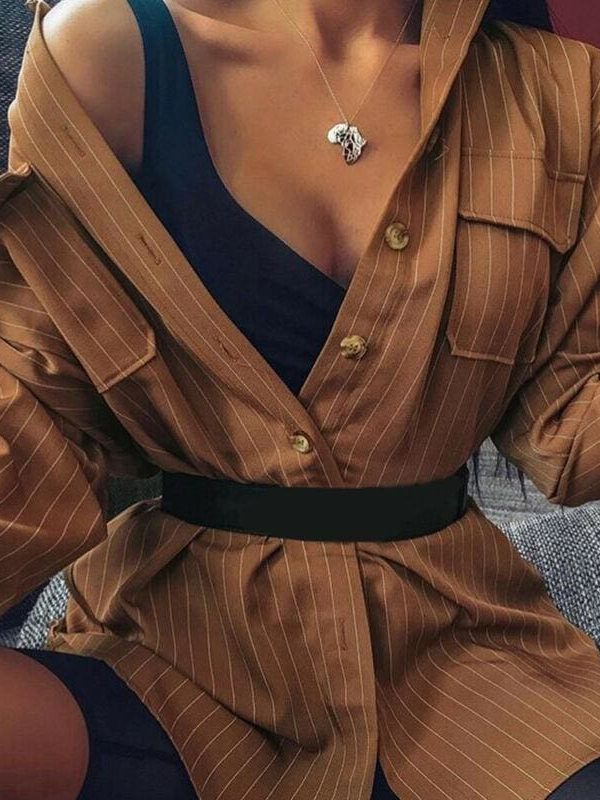 The Best 2019 Fashion Women Long Sleeve Striped Shirt Button Down OL Ladies Office Work Casual Loose Blouse Tops Online - Takalr