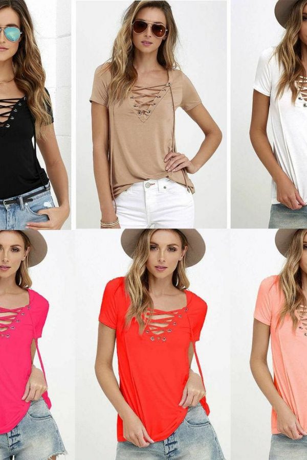 The Best 2019 Fashion Women Pullover T-Shirt Casual Summer Ladies Short Sleeve Solid Tops Shirt Outwear Women Clothes Online - Takalr