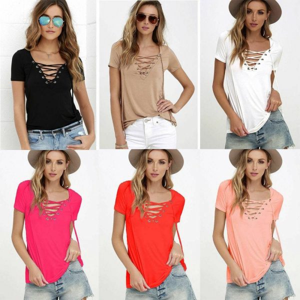 The Best 2019 Fashion Women Pullover T-Shirt Casual Summer Ladies Short Sleeve Solid Tops Shirt Outwear Women Clothes Online - Takalr