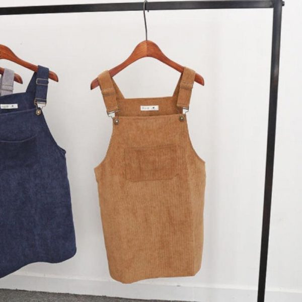 The Best 2019 Fashion Women Retro Corduroy Dress Summer Suspender Sundress Loose Vest Overall Dress Female Natural Casual Dresses Online - Takalr