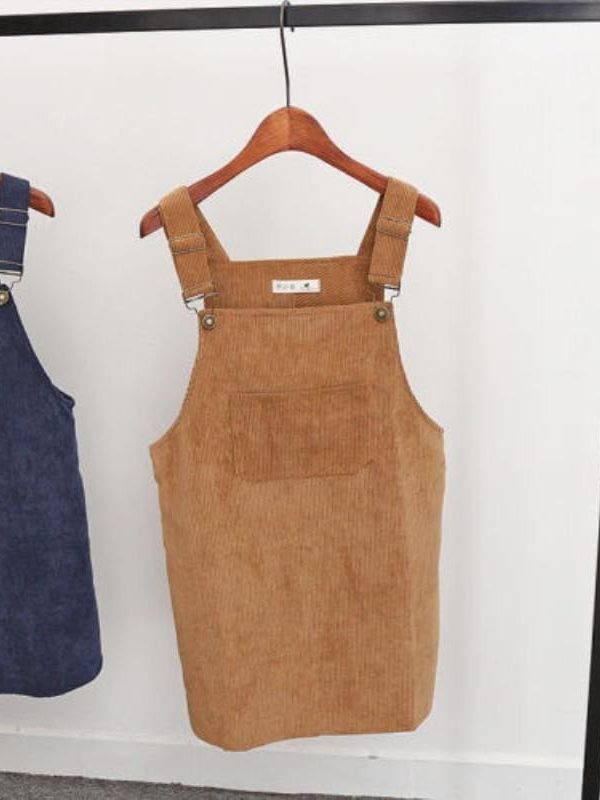 The Best 2019 Fashion Women Retro Corduroy Dress Summer Suspender Sundress Loose Vest Overall Dress Female Natural Casual Dresses Online - Takalr