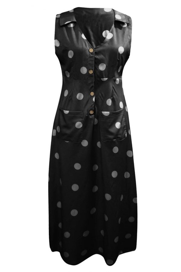 The Best 2019 Fashion Women Sleeveless Summer Polka Dot Dress Beach Ladies V Neck Casual Midi Shirt Beach Sundress Online - Takalr