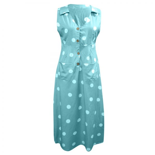 The Best 2019 Fashion Women Sleeveless Summer Polka Dot Dress Beach Ladies V Neck Casual Midi Shirt Beach Sundress Online - Takalr