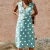 The Best 2019 Fashion Women Sleeveless Summer Polka Dot Dress Beach Ladies V Neck Casual Midi Shirt Beach Sundress Online - Takalr