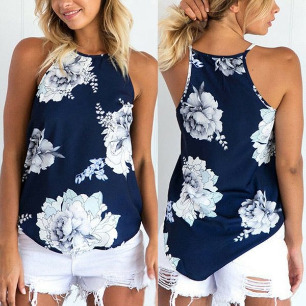 The Best 2019 Fashion Women Strappy Blouse Sleeveless Summer Ladies Casual Boho Floral Vest Shirt Tank Top Women Camisole Online - Takalr