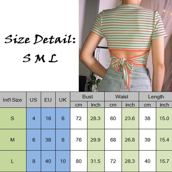 The Best 2019 Fashion Women Striped Crop Top Short Sleeve T Shirt Summer Holiday Slim Casual Tops New Ladies Clothes Online - Takalr