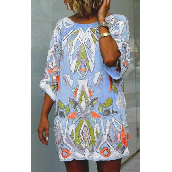 The Best 2019 Fashion Women Summer Bohemian Printed Beach Casual Loose Mini Dress Casual Loose Mini Shirt Beach Dress Online - Takalr