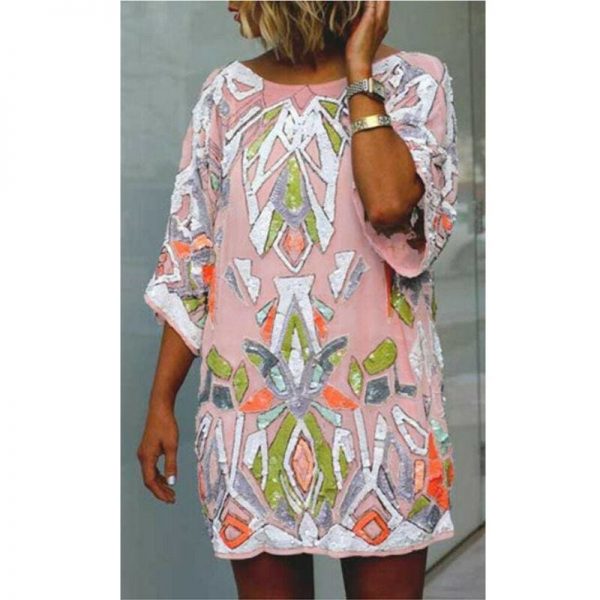 The Best 2019 Fashion Women Summer Bohemian Printed Beach Casual Loose Mini Dress Casual Loose Mini Shirt Beach Dress Online - Takalr