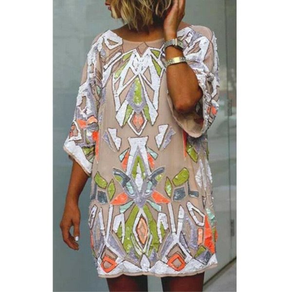 The Best 2019 Fashion Women Summer Bohemian Printed Beach Casual Loose Mini Dress Casual Loose Mini Shirt Beach Dress Online - Takalr