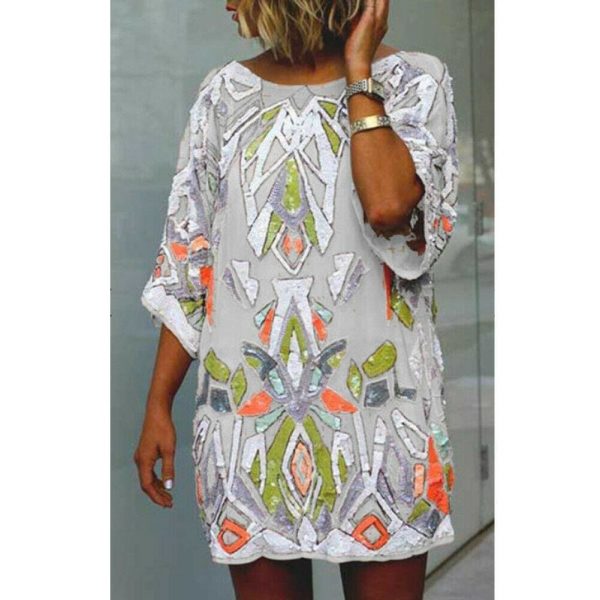 The Best 2019 Fashion Women Summer Bohemian Printed Beach Casual Loose Mini Dress Casual Loose Mini Shirt Beach Dress Online - Takalr