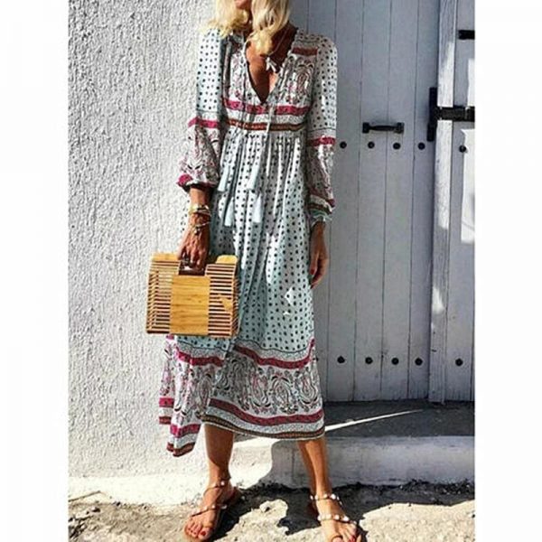 The Best 2019 Fashion Women Summer Boho Long Maxi Dress Ladies Casual Half Sleeve V neck Holiday Party Beach Dress Sundress Online - Takalr